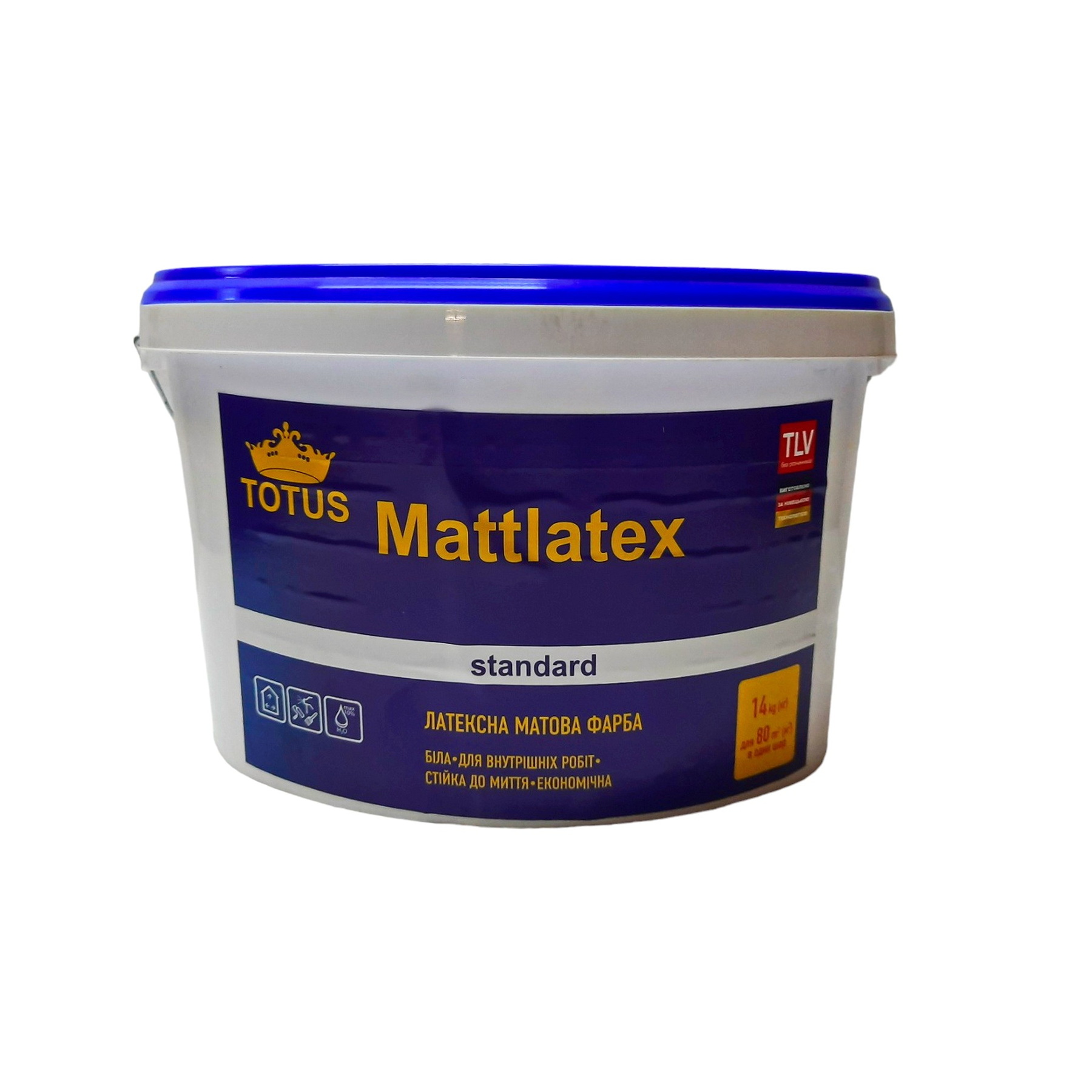 Фарба латексна TOTUS Mattlatex Standart інтер'єрна для стін та стель, акрилова, водоемульсійна, мат білий 14 кг